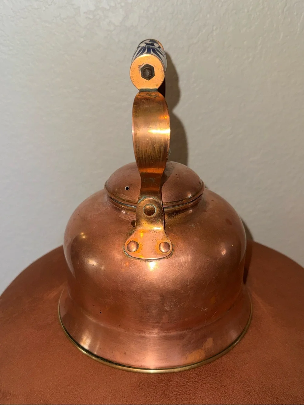 Vintage Copper and Brass Hand Painted Tea Kettle Made in Portugal